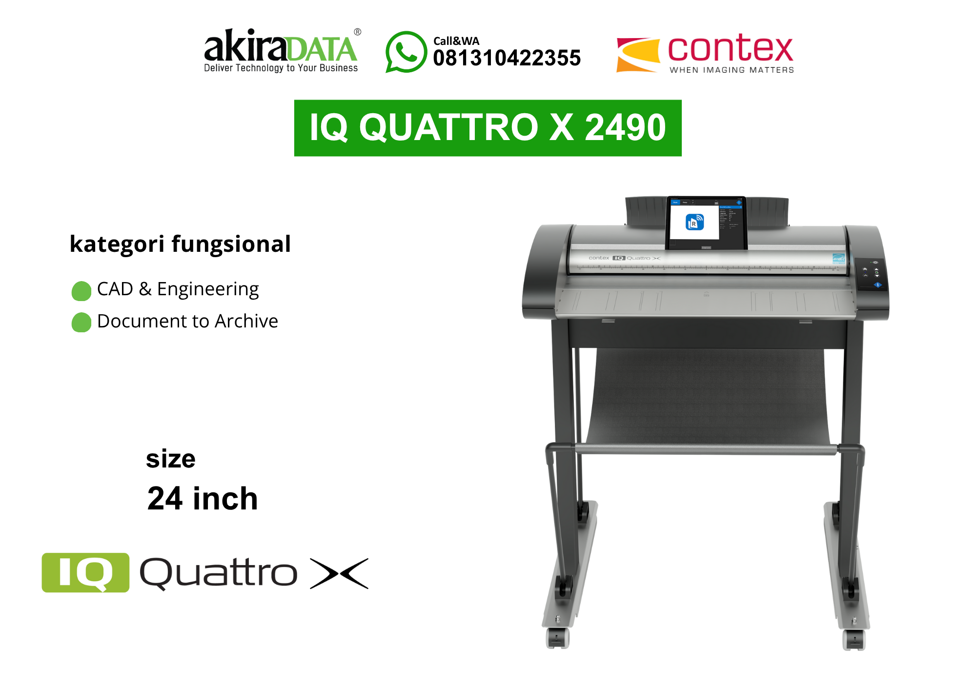 Scanner Contex IQ Quattro X 2490 – Pemindai full color format besar (24 inci) berkecepatan tinggi untuk CAD & Engineering dan Document to Archive.