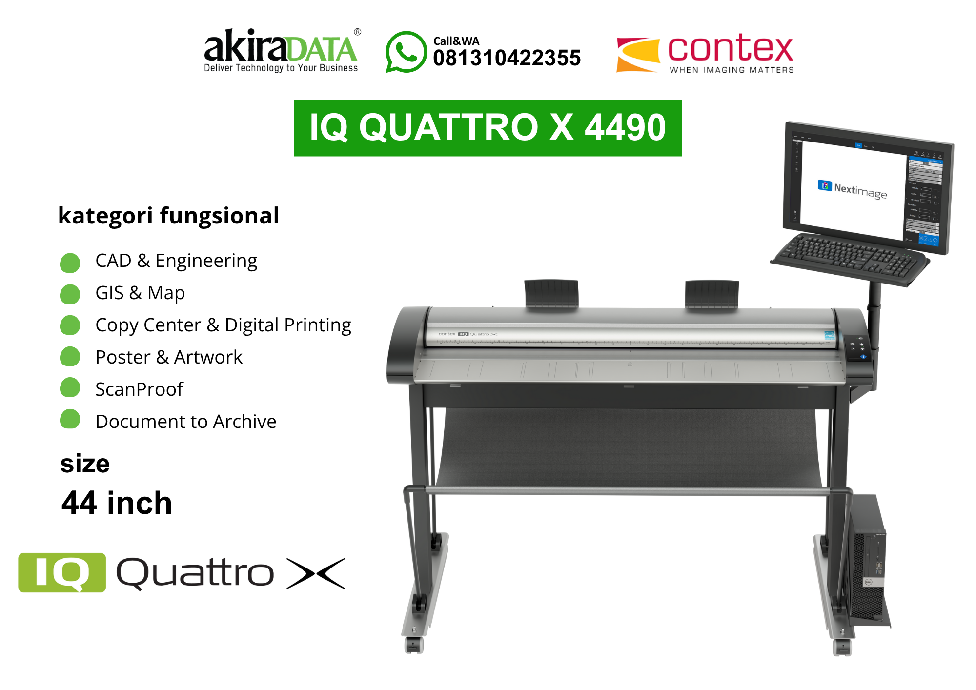 SCANNER_CONTEX_IQ_QUATTRO_X_4490_2 Scanner Contex IQ Quattro X 4490 – Pemindai full color format besar (44 inci) industri terkemuka untuk CAD & Engineering, GIS & Map, dan kearsipan.