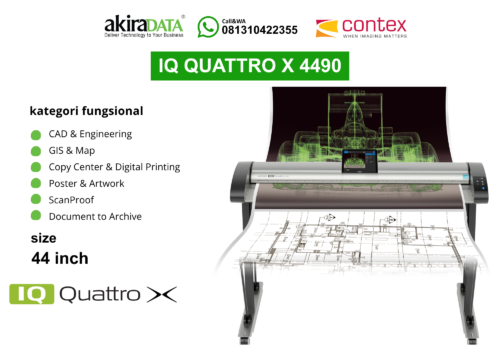 Scanner Contex IQ Quattro X 4490 – Pemindai full color format besar (44 inci) industri terkemuka untuk CAD & Engineering, GIS & Map, dan kearsipan.