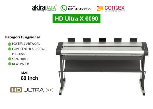 Scanner Contex HD Ultra X 6090 ukuran 60 inch untuk pemindaian large format, digunakan pada kebutuhan poster, artwork, copy center, digital printing, scanproof, dan newspaper.