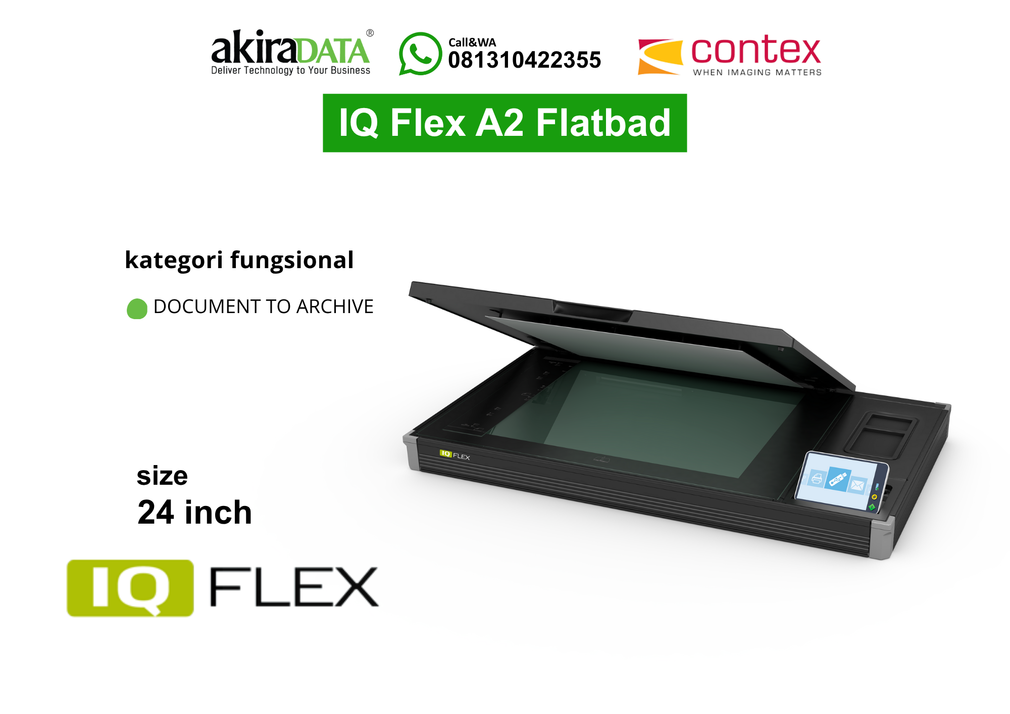 Scanner Contex IQ Flex A2 Flatbed (24 inch) – Pemindai flatbed format besar yang didesain untuk kearsipan dokumen (Document to Archive).