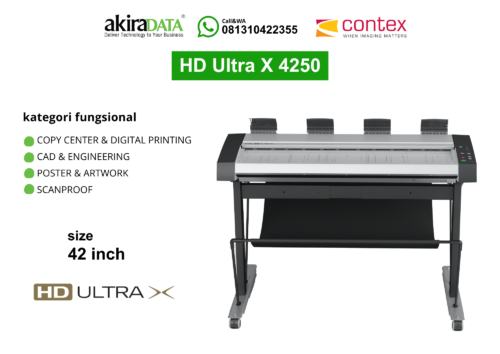 Scanner Contex HD Ultra X 4250 format besar 42 inch untuk pemindaian CAD, engineering, poster, artwork, dan kebutuhan scanproof.