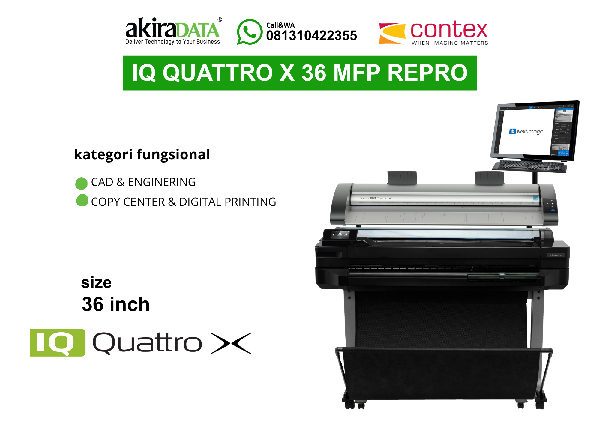 Scanner Contex IQ Quattro X 36 MFP Repro (36 inch) – Solusi printer multifungsi (MFP) format besar untuk CAD & Engineering, serta Copy Center.